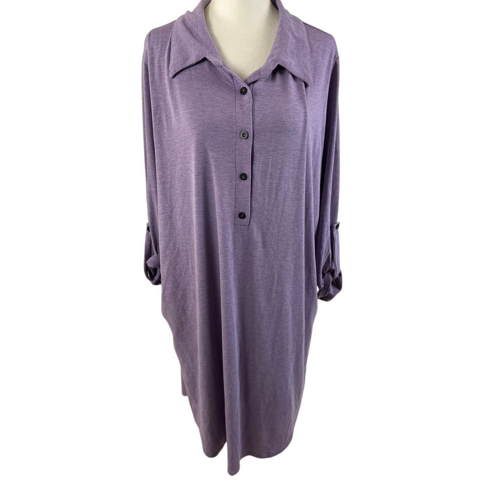 Emerald Shift Dress Women's 1X Button-Front Pleated Design